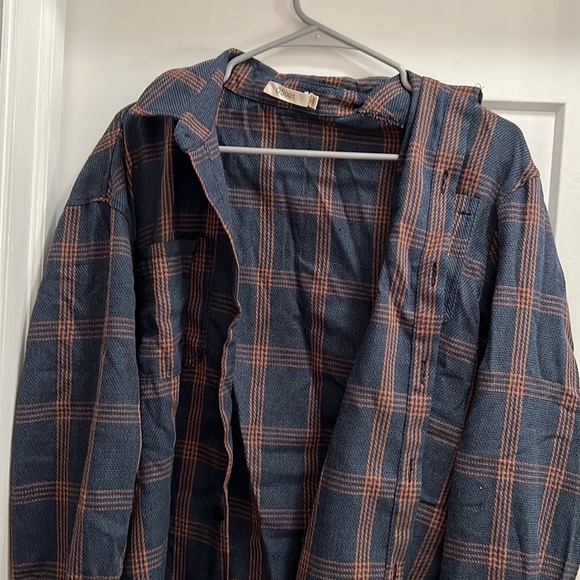 UNISEX Dark Blue and Orange Flannel Pullover by PPDA OJIA - Picture 1 of 5